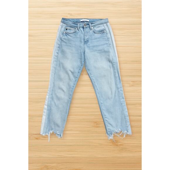 Kancan Jeans Light Wash Distressed Jeans Sz 5/26 Raw Hem High Rise Denim Boho - Picture 1 of 12